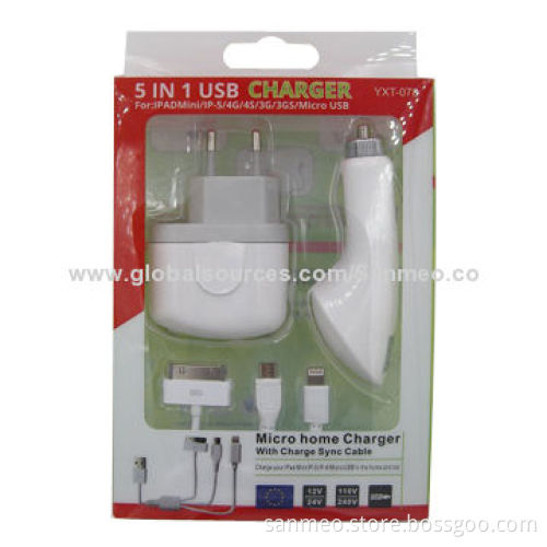 5-in-1 USB charger for iPad mini/iPhone 5, can be used to charge any USB devicesNew